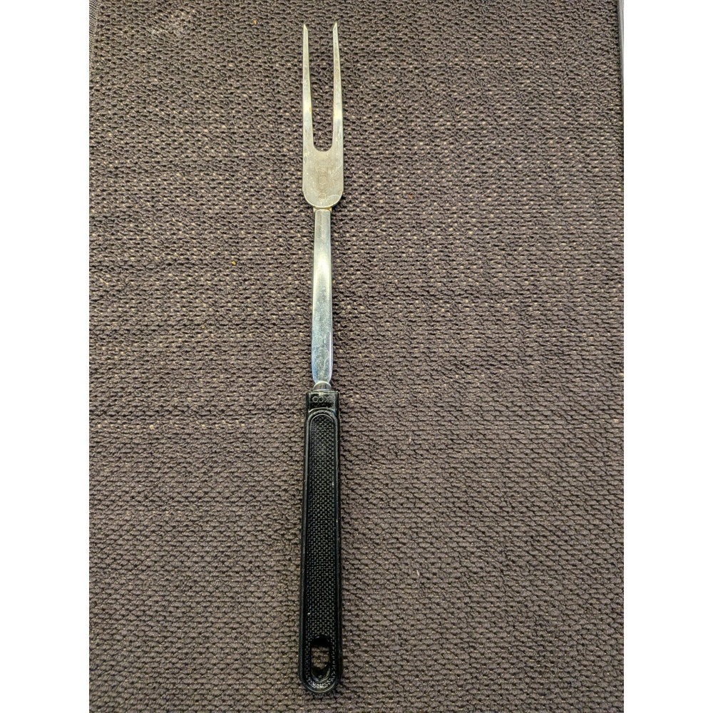 Vintage EKCO Meat Carving Fork 2 Tine Stainless Steel Black Composite Handle MCM